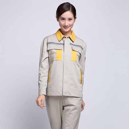 米色拼黄色工作服