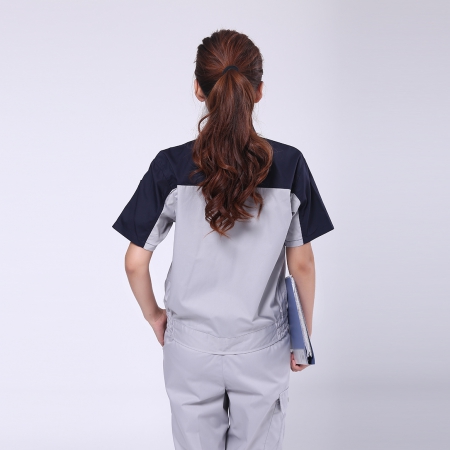 深蓝配浅灰夏季工作服